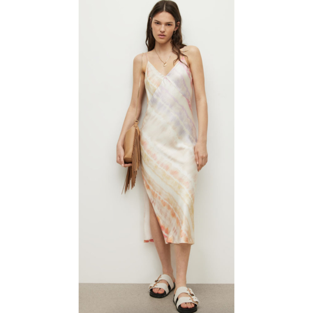 AllSaints Melody Marea Dress Silk Blend Rainbow Pink Midi NWT 4